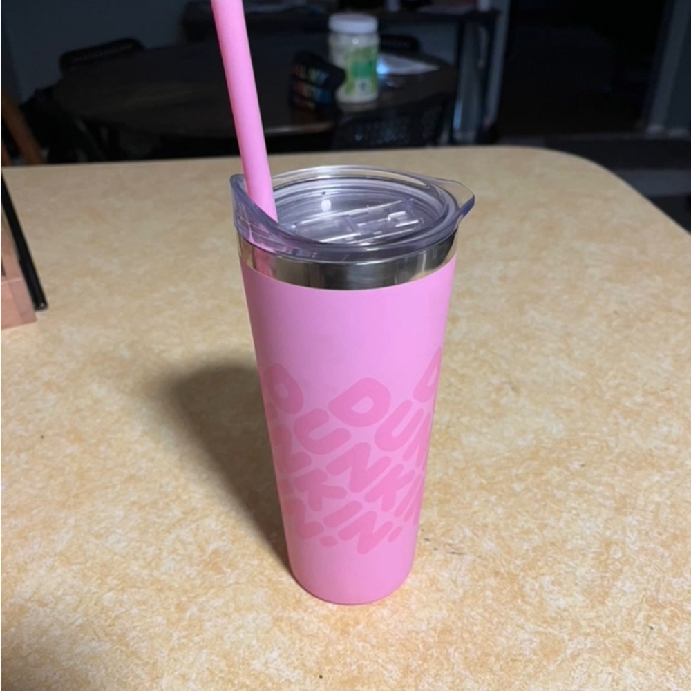 Dunkin' Pink Insulated Tumbler with Straw